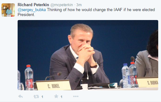 Richard Peterkin tweets about IOC colleague Sergey Bubka ©Twitter