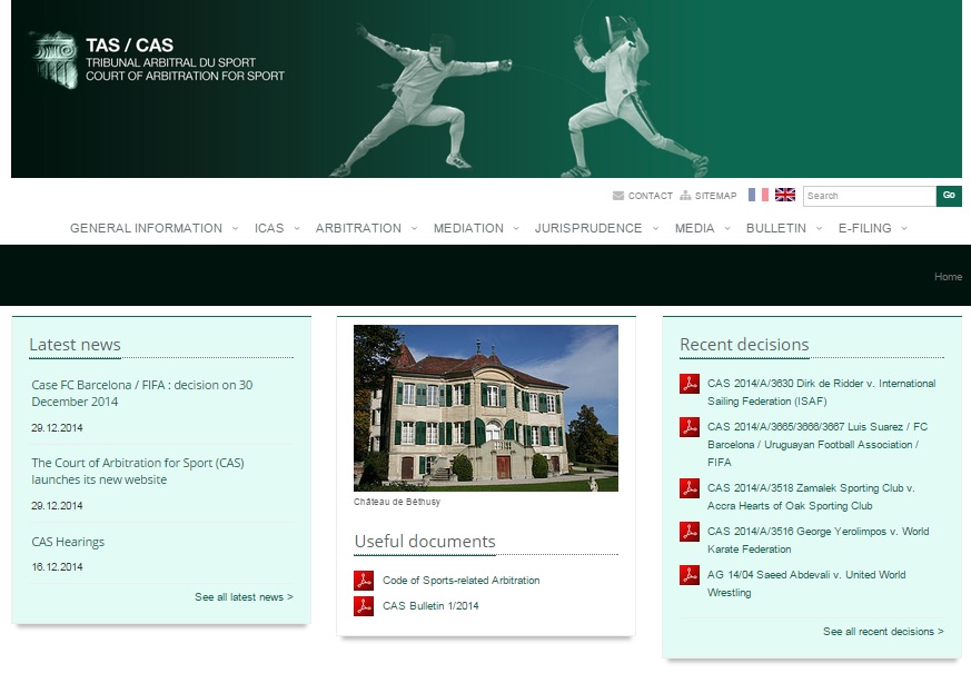 The Court of Arbitration for Sport website has been redesigned and updated to help users find information more easily ©CAS