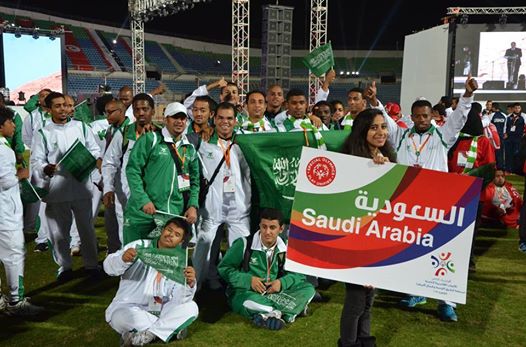 The Saudi Arabian delegation pose at the Opening Ceremony, one of 15 nations participating in the Games along with Egypt ©Facebook