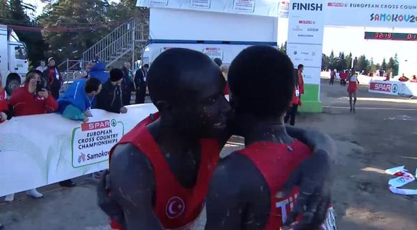 The Turkish winner and runner-up celebrate after crossing the finish line ©Twitter