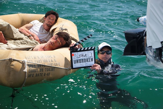 British actor Jack O'Connell recreates the scene where Louis Zamperini spent 47 days in the Pacific Sea after the plane he was travelling on was shot down during World War Two ©Universal Studios