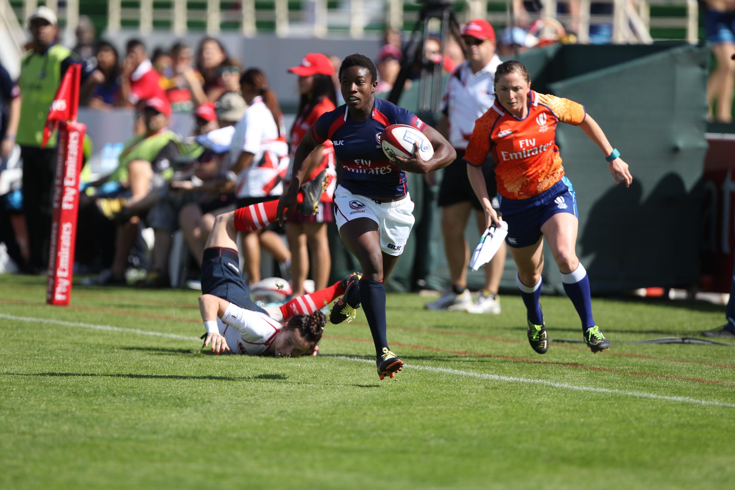 America's Victoria Folayan was the top scorer of the opening day of the World Rugby Women's Sevens Series in Dubai with 35 points, coming from seven tries  ©Martin Seras Lima/World Rugby
