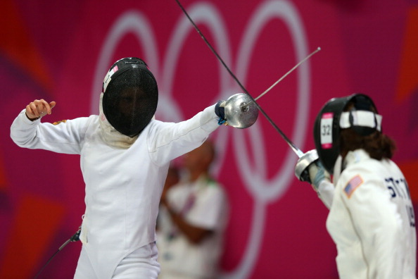 Action during the women's modern pentathlon fencing at the London 2012 Games ©Getty Images