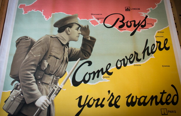 Recruiting posters for British soldiers during the First World War played heavily on a sense of "sporting" camaraderie that was sometimes angled deliberately to appeal to the loyalty of followers for their team ©Getty Images