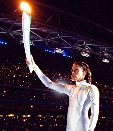 The white suit worn by Cathy Freeman when she lit the Olympic Flame at Sydney 2000 had the Olympic Rings upside down, it has been revealed ©Getty Images