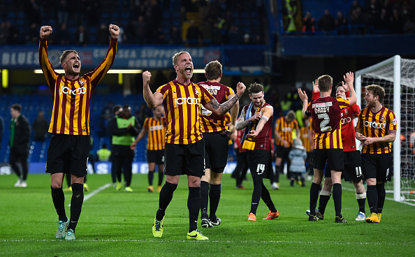 Bradford City celebrate their sensational 4-2 FA Cup win over Chelsea ©Getty Images