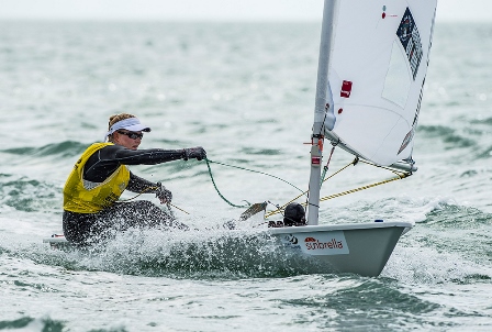 Denmark's Anne-Marie Rindon leads the way in the laser radial ©ISAF