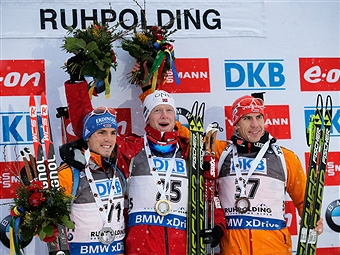 Despite Boe's (centre) victory the podium was largely dominated by Germany who took second and third