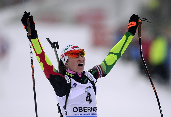 Darya Domracheva claimed victory in the women's event despite amassing three prone penalties ©Getty Images