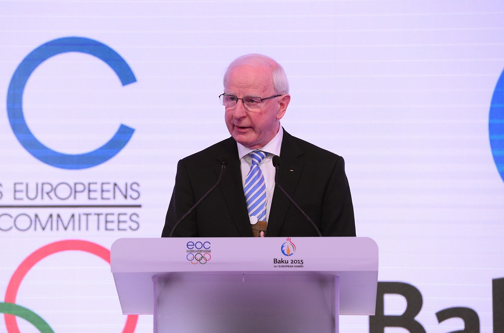 EOC President Patrick Hickey attended a gala dinner hosted by Baku 2015 during the World Economic Forum ©Baku 2015