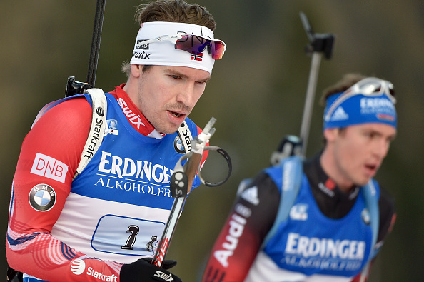 Emil Hegle Svendsen passed Simon Schempp to give Norway the win in the relay ©Getty Images