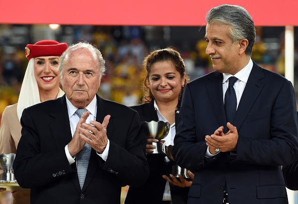 FIFA President Sepp Blatter and AFC counterpart Shaikh Salman bin Ebrahim Al Khalifa following the Asian Cup final ©AFP/Getty Images