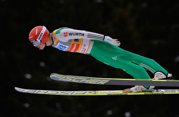 Germany's Eric Frenzel competes in the ski jumping round ©Getty Images