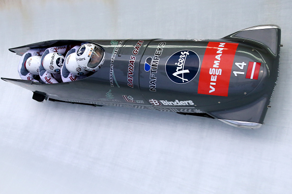 Latvia's four-man bobsleigh team saw off German competition to win in Switzerland ©Getty Images