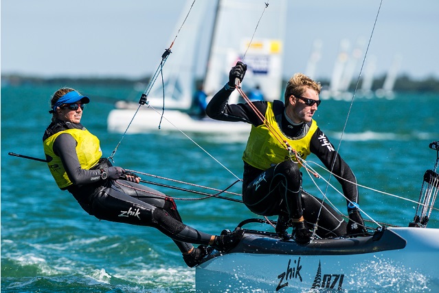 New Zealand duo Gemma Jones and Jason Saunders remain on course for a maiden podium finish after they enjoyed a good second day of competition ©ISAF