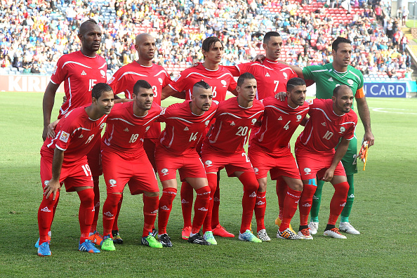 Palestine line up ahead of their first-ever appearance at the Asian Cup ©Getty Images