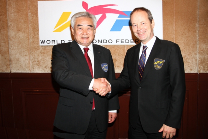 President Choue left has announced the departure of general secretary Jean-Marie Ayer, from the World Taekwondo Federation ©WTF