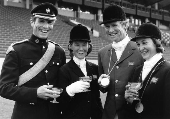 Richard Meade (second left) poses with British team mates following their successful defence of the Olympic team title at Munich 1972 ©Getty Images