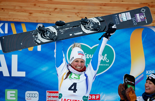 Austria's Claudia  Riegler became the oldest winner of a snowboarding world title as she won the parallel giant slalom event at Lachtal Valley ©Getty Images