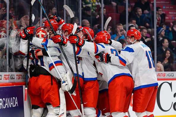 Russia celebrate after edging the US in a fiercely contested quarter-final ©Getty Images