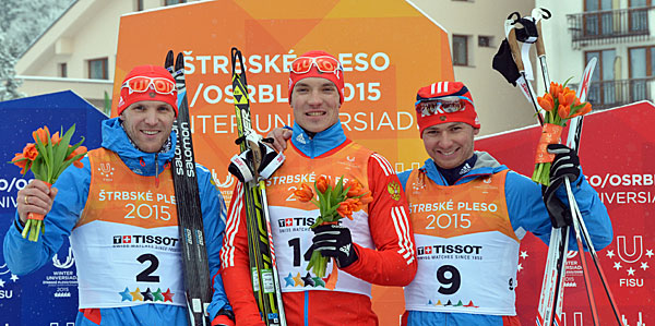 Russia claimed a clean sweep in the mens cross country sprint ©FISU
