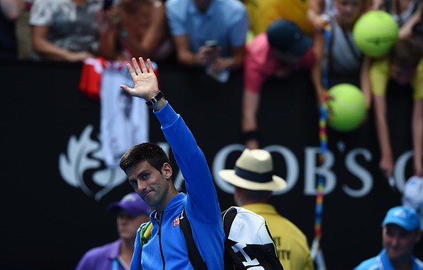 Serbia's Novak Djokovic salutes the crowd after overcoming Slovenia's Aljaz Bedene in the first round of the Australian Open ©Getty Images