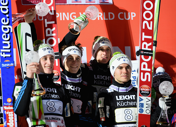 The Slovakian team led by Peter Prevc ended Germany's recent dominance of the team event as they claimed victory in Willingen ©Getty Images