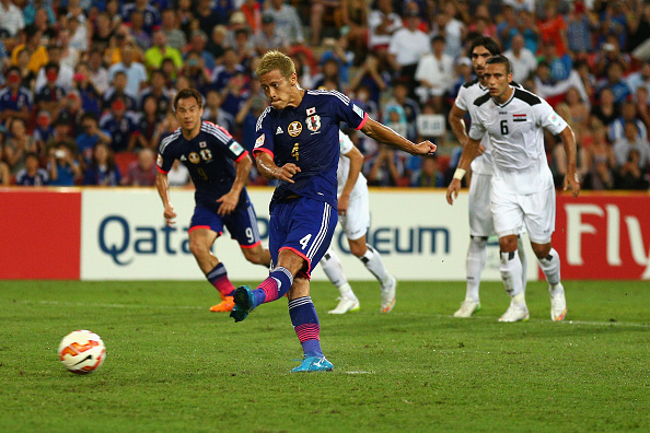 The influential Keisuke Honda gives Japan the lead from the penalty spot ©Getty Images