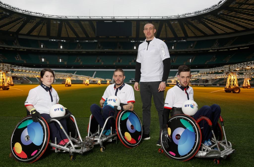 The partnership was signed in Twickenham and saw GB Wheelchair Rugby Ambassador and England rugby star Mike Brown, GB Wheelchair Rugby captain Mike Kerr, and GB athletes Coral Batey and Chris Ryan all in attendance ©BT