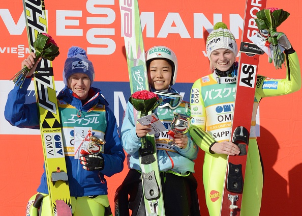 The result means Takanashi, Iraschko-Stolz and Rogelj are joint top of the leaderboard with 160 points ©Getty Images