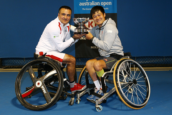 Top seeds Shingo Kunieda of Japan and Stephane Houdet of France won the men's doubles wheelchair title at the Australian Open ©Getty Images