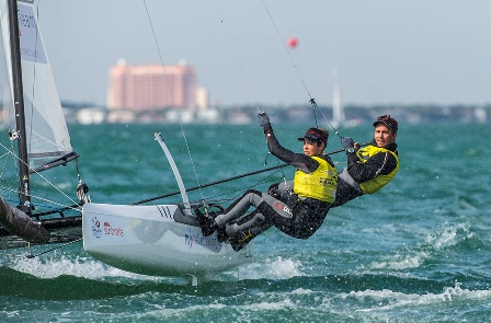 Vittorio Bissaro and Silvia Sicouri are well positioned to defend their Nacra 17 title at the ISAF Sailing World Cup ©ISAF 