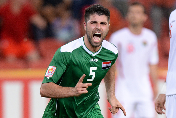 Yaser Kasim celebrates his winning goal for Iraq against Jordan ©Getty Images