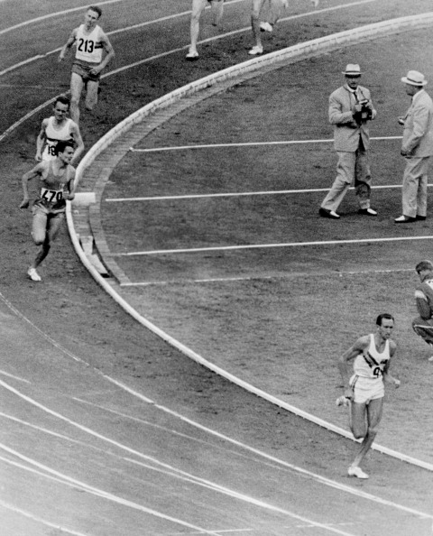 Australia's Herb Elliott cruises to the 1960 Olympic 1500m title. He retired unbeaten over the mile and metric mile. but not unbeaten - he was eighth and last in an 800m between Cambridge University and the AAA ©AFP/Getty Images