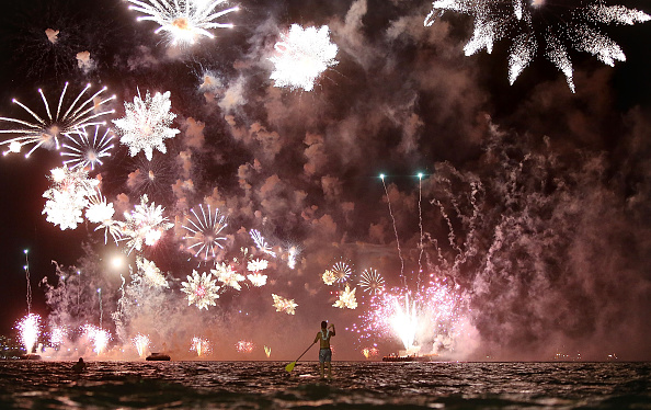 Rio de Janeiro's traditional spectacular firework had extra significant this year because as the tick clocked over to 2015 it means that the Olympics and Paralympics are now taking place there "next year" ©Getty Images