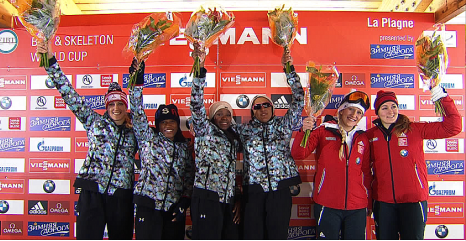 There was a US 1-2 in the women's two-person event at the FIBT World Cup in La Plagne ©FIBT