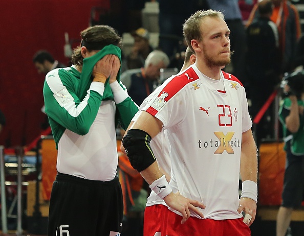 Henrik Toft shows the Danish despair in the aftermath of their dramatic quarter-final defeat in the World Handball Championships by Spain in Lusail ©Getty Images
