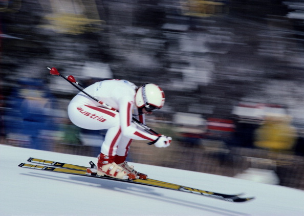 Austria's Annemarie Moser-Proll, whose record of 62 World Cup wins was beaten this year by Lindsey Vonn, pictured in 1979 on the downhill course at New York State's Lake Placid - which might figure in a joint bid with Québec ©Getty Images