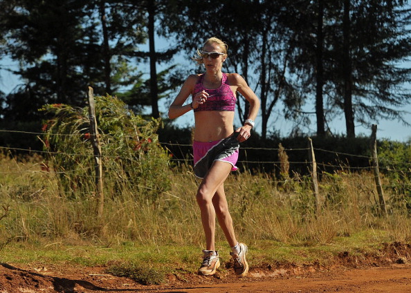 Paula Radcliffe back training in earnest in Kenya last February. Despite a long-term foot injury, she is still on course to make a final flourish at the 2015 Virgin Money London Marathon on April 26 ©AFP/Getty Images