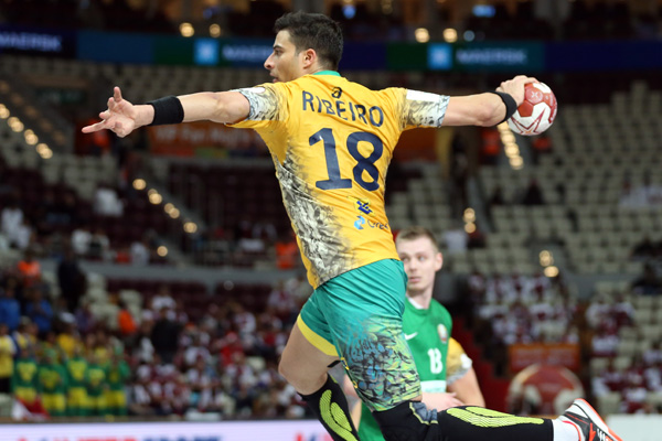 Brazil's wing Felipe Ribeiro enjoyed a profitable day in front of goal as his side earned their first win of the World Championships, beating Belarus 34-29 ©Qatar2015