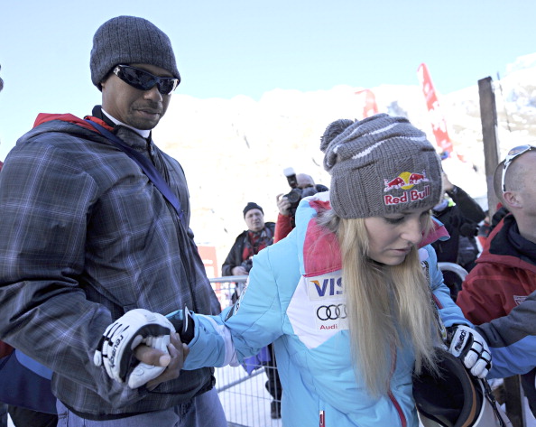 Tiger Woods in support of his girlfriend Lindsey Vonn at Val d'Isere in 2013. He has promised to watch her racing at the FIS Alpine World Ski Championships which start in Vail/Beaver Creek, Colorado tomorrow - which may just be of interest to passing media ©Getty Images
