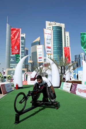 Qatar's wheelchair racer Mohammed al-Khubazi was in attendance at the unveiling of the logo ©QOC