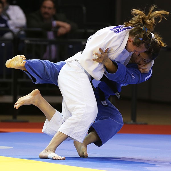 Britain's Anna Schlesinger made a great start competing for her new country following her switch of allegiance by winning the gold medal in the under 63kg category ©IJF
