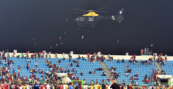 A police helicopter was called in to help deal with the crowd trouble ©Getty Images
