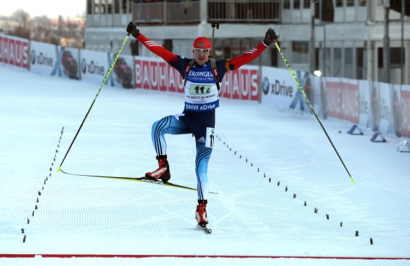 Alexey Volkov and Yana Romanova claimed victory in the inaugural inaugural single mixed relay race at the IBU World Cup ©Getty Images