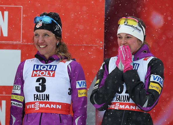 American duo Jessica Diggins right and Caitlin Gregg claimed surprise places on the podium behind the dominant Kalla ©Getty Images