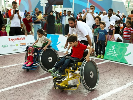 Children were given the chance to compete in Paralympic sport as Doha gets set to host the 2015 IPC Athletics World Championships in October ©QOC
