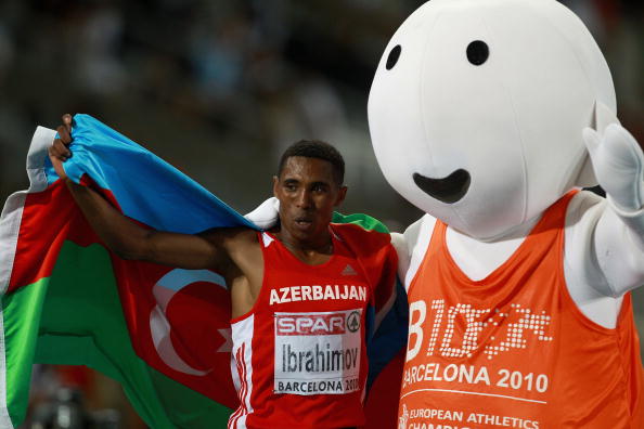 Hayle Ibrahimov, pictured celebrating a European 5,000m bronze in 2010, will be leading the home charge in Baku ©Bongarts/Getty Images