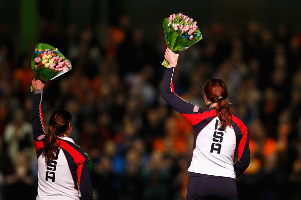Heather Richardson (right) and Brittany Bowe (left) won gold and silver for the US in the women's 500m ©Getty Images