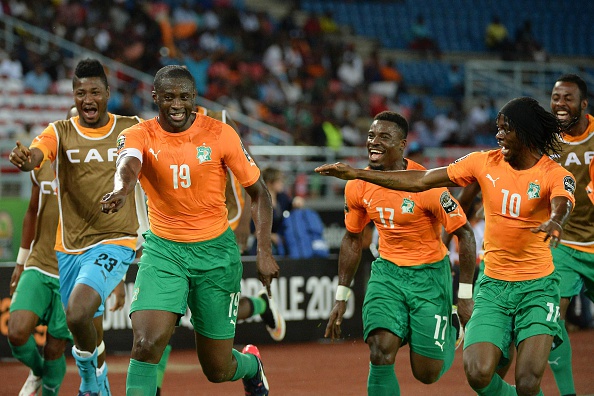 Ivory Coast's players celebrate after Yaya Toure's thunderous opener ©Getty Images